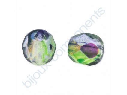 Skleněné ohňové korálky- krystal/zeleno-fialový pokov, vel.cca 5 mm