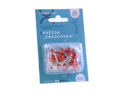Rukodělná stavebnice - vánoční hvězda stříbrná/červená, cca 8x8 cm