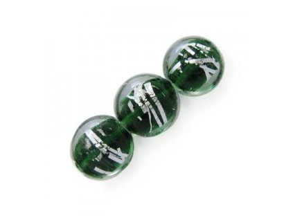 Skleněné korálky zelené(emerald)/stříbrná folie