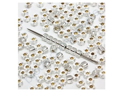 PRECIOSA rokajl - krystal / stříbrný průtah, 11/0 cca 2,1 mm