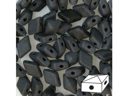 Skleněné mačkané korálky - dvoudírkové DIAMONDUO™ 5x8mm - černé matované