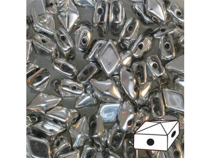 Skleněné mačkané korálky - dvoudírkové DIAMONDUO™ 5x8mm - stříbrné