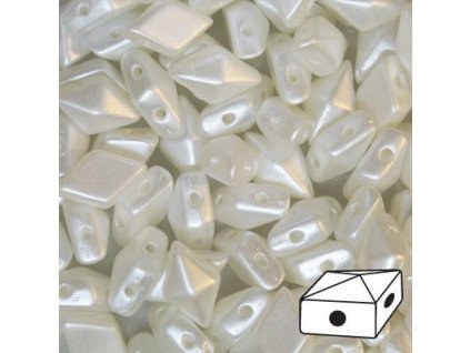 Skleněné mačkané korálky - dvoudírkové DIAMONDUO™ 5x8mm - perleťově bílé