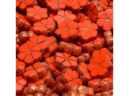 Ploškované korálky - malé kytičky - oranžovo červené
