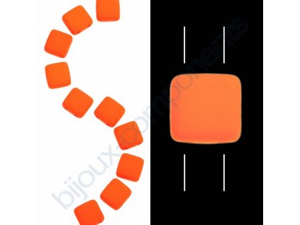 Skleněné neonové korálky s UV efektem mačkané, dvoudírkové čtverečky styl Tile, oranžové