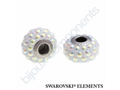 SWAROVSKI ELEMENTS BeCharmed Pavé cabochon - white/crystal AB matt finish steel, 15,5mm