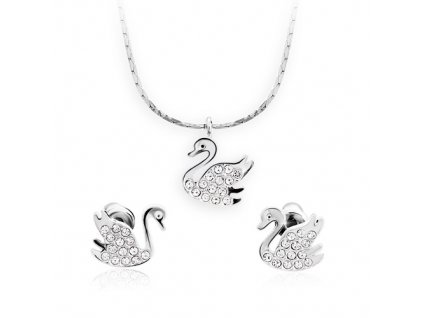 Bižuterní sada - náhrdelník a náušnice s kameny Swarovski - labutě
