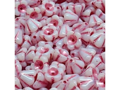 Skleněné korálky mačkané - kytičky / zvonečky, růžové s růžovým zatíráním