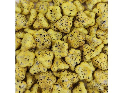 Skleněné korálky mačkané - kytičky / zvonečky, žluté strakaté