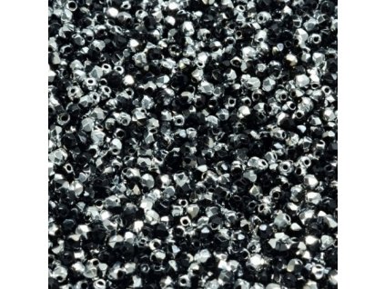 Skleněné ohňové korálky - černé se stříbrným půlpokovem, cca 2mm