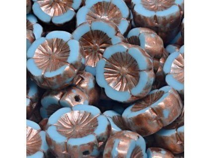 sklenene koralky havajske kyticky modre s medenym zatiranim