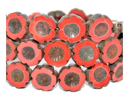 sklenene koralky havajske kyticky 14 mm cervene s travertinem