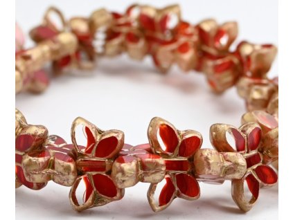 sklenene koralky motylek cerveny se zlatem