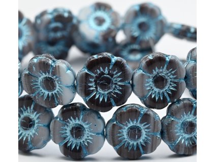 sklenene koralky kytka 18 mm latté s tyrkysem