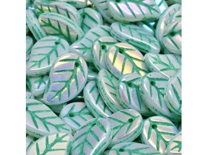 sklenene koralky listky jil bilo zeleny