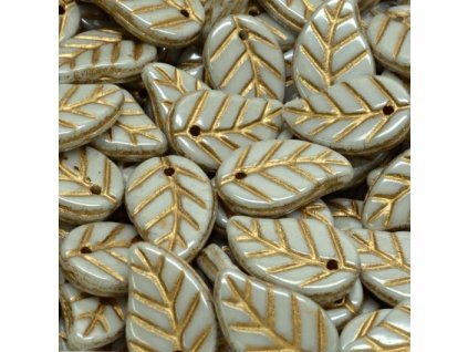 sklenene koralky listky jil bilo zlaty