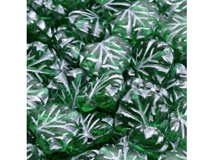 sklenene koralky listky vinna reva zelene se stribrnym zatiranim