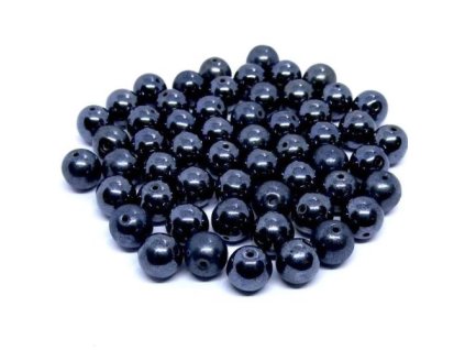 Skleněné korálky 6 mm - černé/hematit