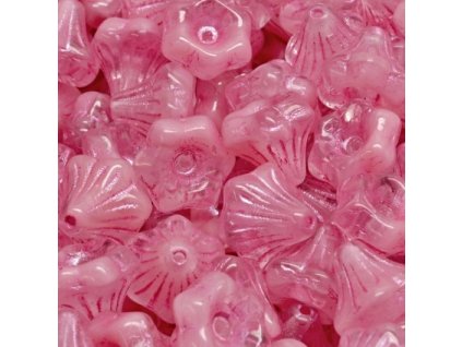 sklenene koralky zvonecky ruzove 9x9mm pnk2