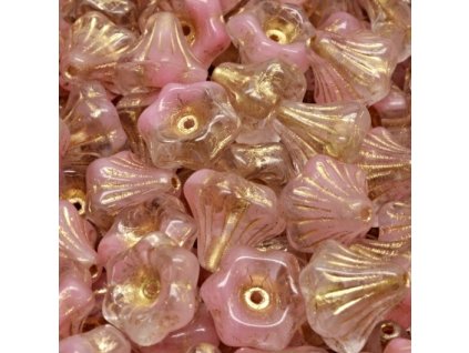 sklenene koralky zvonecky ruzove 9x9mm pnk1