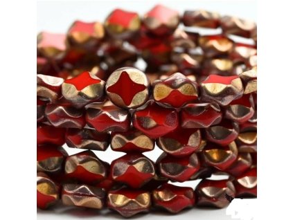 sklenene koralky ploskovane hvezdicky cerveno zlate