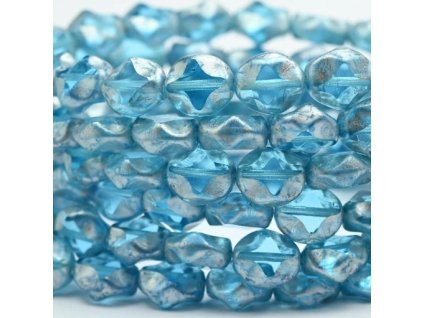 sklenene koralky ploskovane hvezdicky modrostribrne