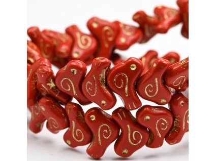 sklenene koralky ptacci cihlova cervena se zlatem