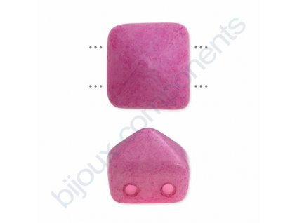Skleněné korálky mačkané - dvoudírkové pyramidy styl Beadstud, růžové - barvené