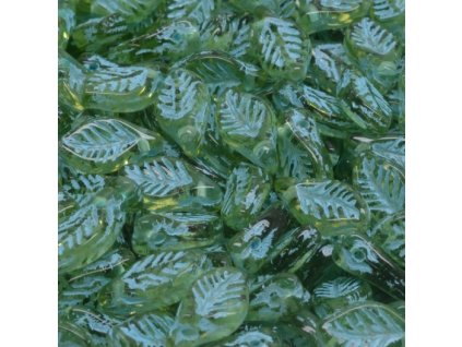 SKLENene koralky listky zelene tyrkys