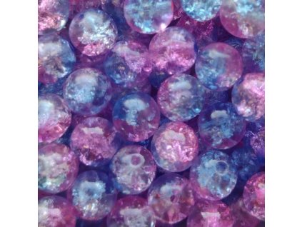 Skleněné práskané korálky - pink+aqua, cca 8mm