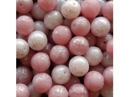 Skleněné korálky - růžový mix se stříbrným dekorem