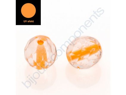 skleněné ohňové korálky, cca 6mm, krystal/svítivě oranžový průtah