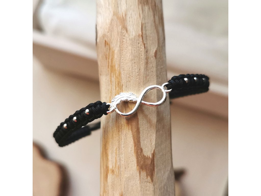STŘÍBRO Ag 925/1000 MACRAMÉ náramek NEKONEČNO S LÍSTEČKEM