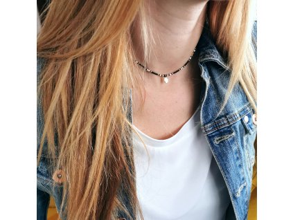 Tenký MIYUKI náhrdelník ČERNOBÍLÁ & ZLATÁ