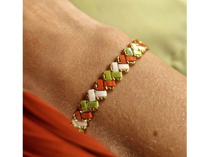 RUČNĚ ŠITÝ pružný náramek Miyuki Tila PŘÍRODNÍ TÓNY