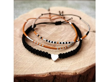 Set MIYUKI & MACRAMÉ náramky SKOŘICE & ČERNÁ