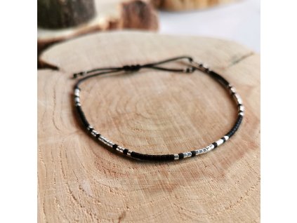 Tenký MIYUKI náramek ČERNÁ & STŘÍBRNÁ