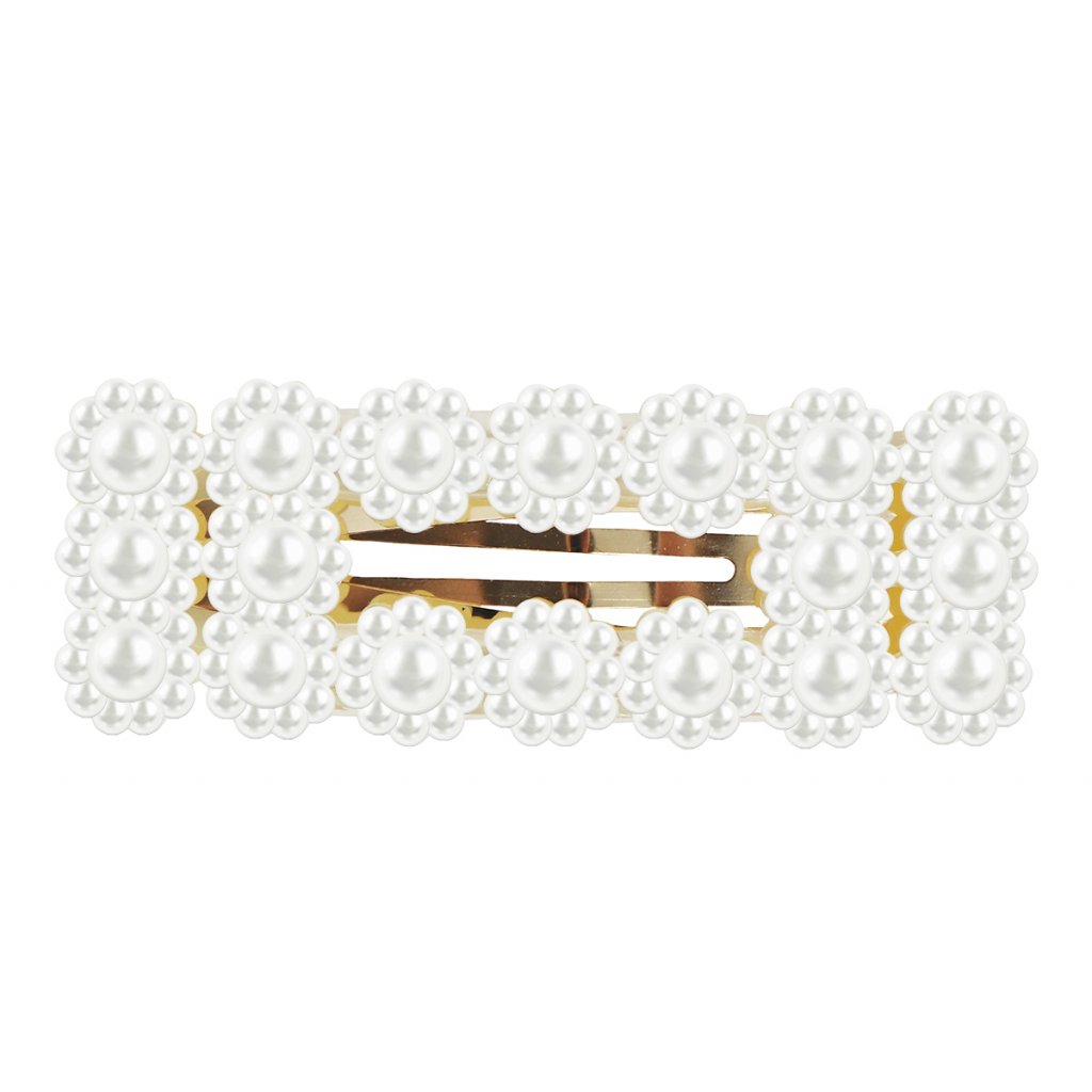 Sponka do vlasů, ozdobená perličkami ve tvaru složených kytiček- zlaté barvy 8000785-3