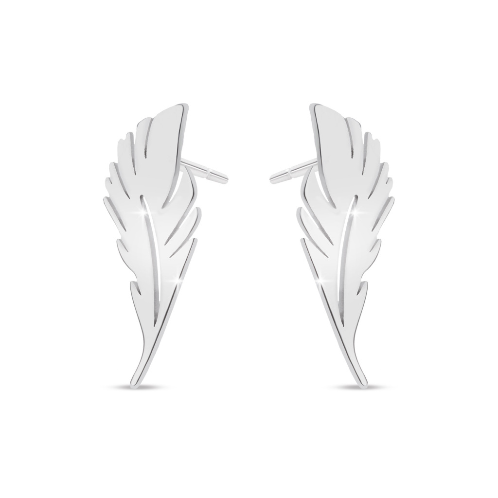 Náušnice z chirurgické oceli - pecky, lesklý lístek 1002739