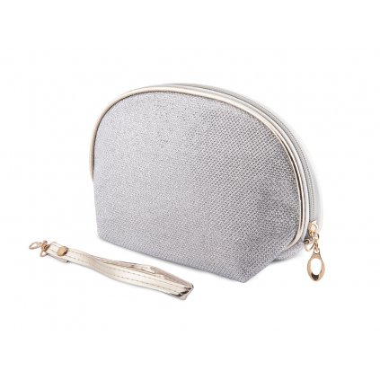 Kosmetická taška kulatá, stříbrné barvy s lesklým prošitím 9001340