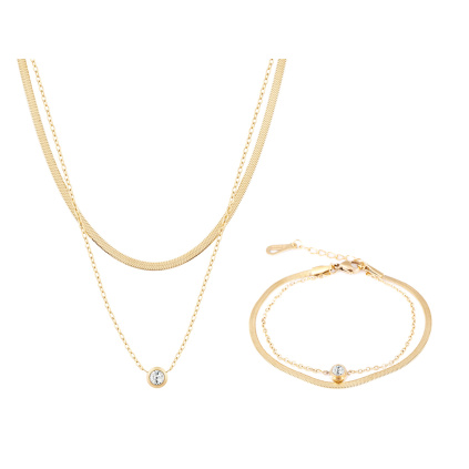Set pozlacený 18 k-dvojřadý, řetízek + náramek, lesklý se zirkonem 101Set dvojřadý zlatý