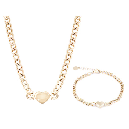 Set z chirurgické oceli, pozlacený 14 k, řetízek + náramek se srdíčkem 105Set srdce pozlacený 1