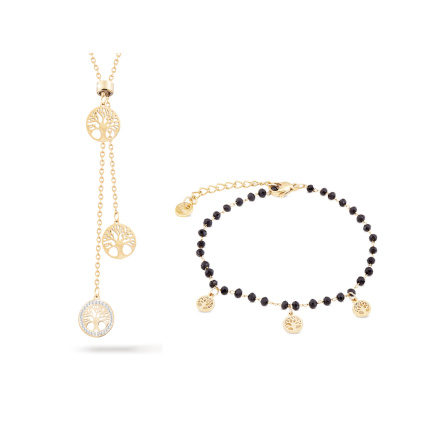 Set z chirurgické oceli, pozlacený 18k strom života, řetízek + náramek se zirkony 10010set strom života zlatý