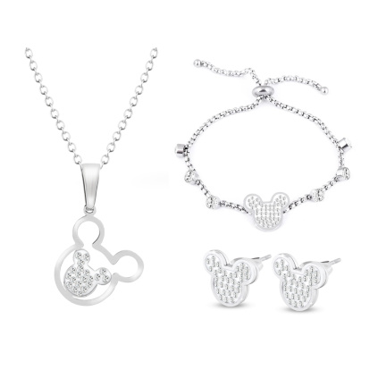 Set z chirurgické oceli Mickey Mouse, řetízek + náušnice + náramek se zirkony 10 0004Set z chirurgické oceli Mickey Mouse, řetízek + náušnice + náramek se zirkony 115set mickey komplet