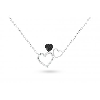 Řetízek z chirurgické oceli s přívěskem tří srdcí, ozdobený zirkony - černé srdce 3001441-1