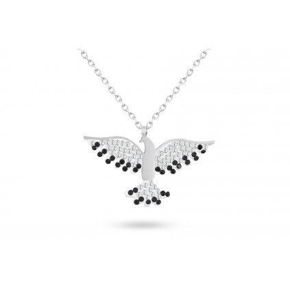 Řetízek z chirurgické oceli s přívěskem, ptáček s roztaženými křídly - bílé barvy 3001439-1