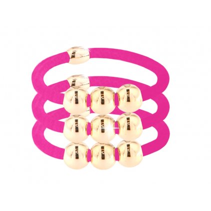 Vlasová gumička silná, růžové barvy s ozdobnými kuličkami 3 ks 8000757-2