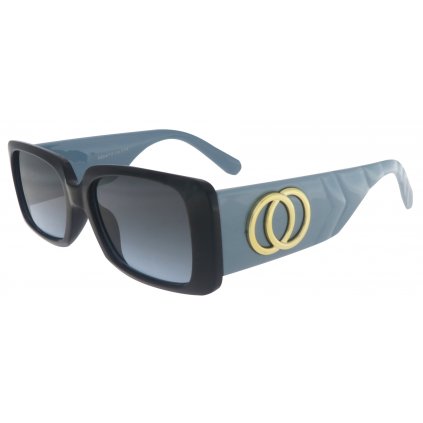 Dámské sluneční brýle, čtvercové 22211, černé barvy - tyrkysově modrá barva koncovek obrub 9001399-99