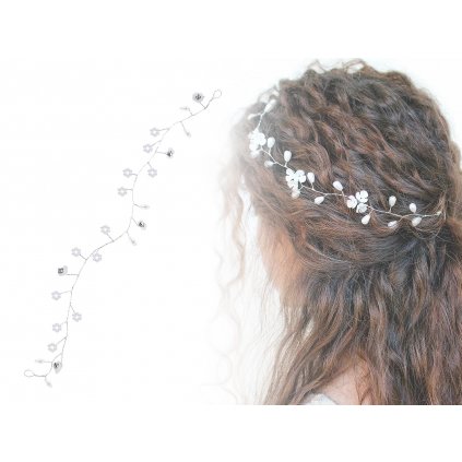Vlasová čelenka se štrasovými a perleťovými kamínky ve tvaru květin 8000645-1