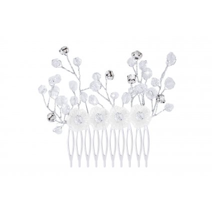 Hřeben do vlasů, ozdobený perličkami a květinami- stříbrné barvy 8000629-1